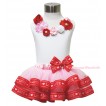 White Tank Top Red Pink White Satin Pearl Flower Rosettes Lacing & Light Pink Red LOVE Trimmed Pettiskirt MG1676